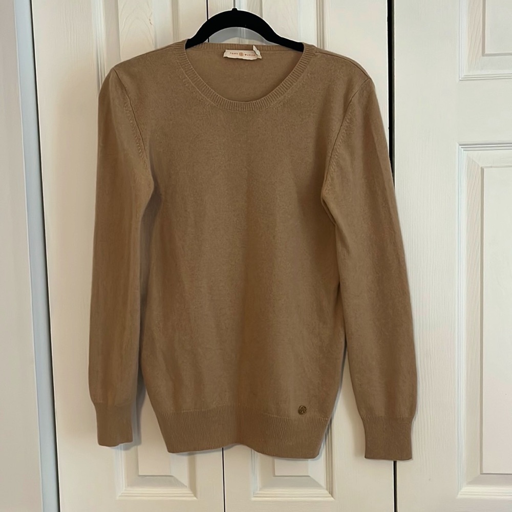 Tory Burch Women’s Cashmere Crewneck Sweater w/ logo button